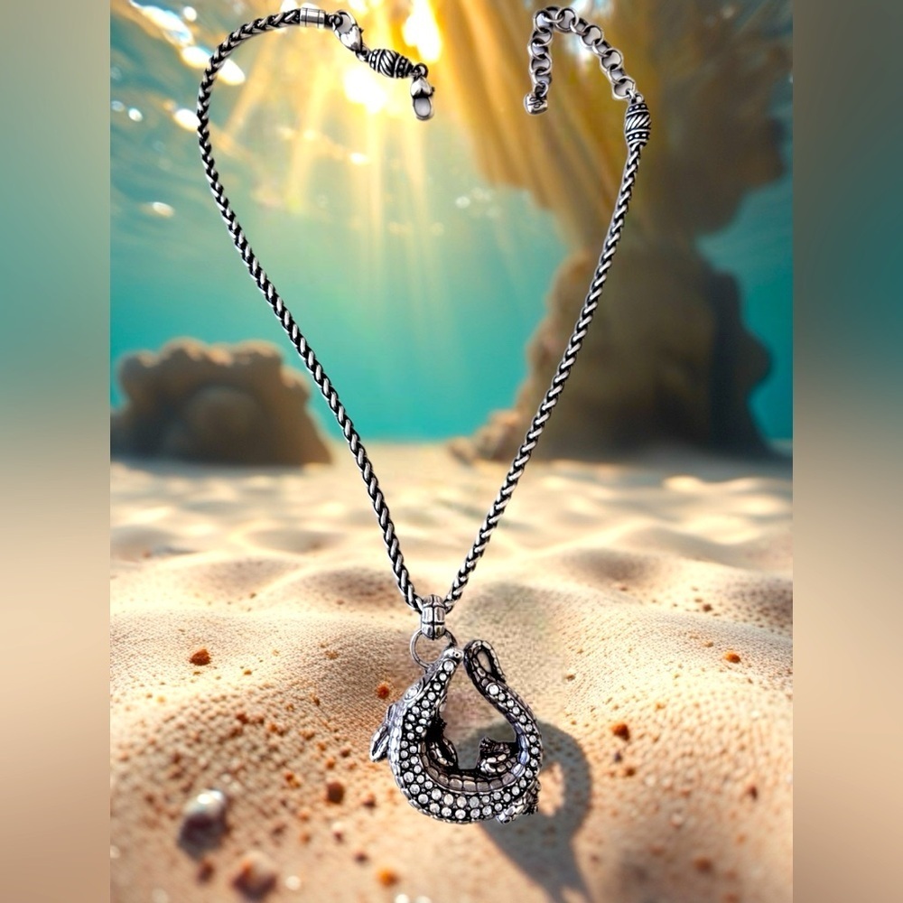 Brighton Alligator "See You Later Gator" Necklace. Silver Plated with crystal.